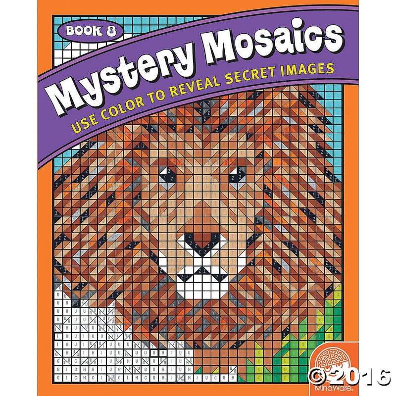 MindWare Color by Number Mystery Mosaics Book 8 â€“ Creative Hidden-Image Coloring Activity Book for Kids and Adults, Ages 6+